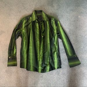 Gucci Green Striped Silk Button Down